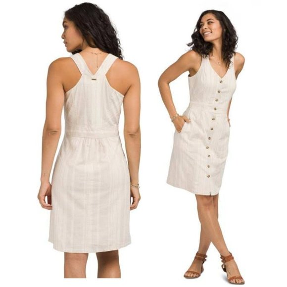 PrAna Dress Grace Trail Dress Hemp Blend Stone Stripe Size XL - Picture 2 of 10